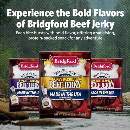 Bridgford Sweet Baby Ray's Beef Jerky Honey BBQ 3.25 oz Pack of 2 - High Protein Jerky for Midday Energy Boost or Post Workout Snack - Naturally Smoked Ready-to-Eat Meat Snacks for on the Go Snacking