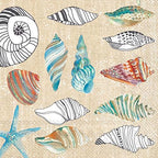 Boston International IHR 3-Ply Paper Napkins, 20-Count Cocktail Size, Clams In The Sand Cream