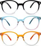 KoKoBin 3 Pack Retro Round Reading Glasses for Women Blue Light Blocking Eyeglasses