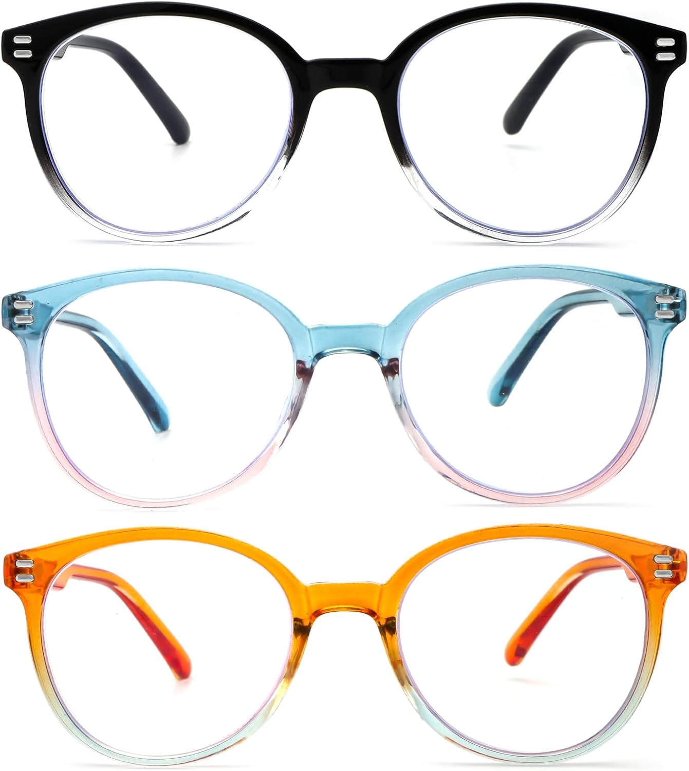 KoKoBin 3 Pack Retro Round Reading Glasses for Women Blue Light Blocking Eyeglasses