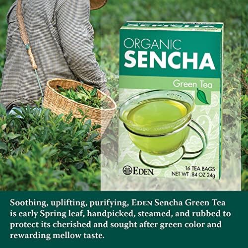 Eden Organic Sencha Green Tea, Japanese, Uji Cha, 16 Unbleached Manila Tea Bags/Box (3-Pack)