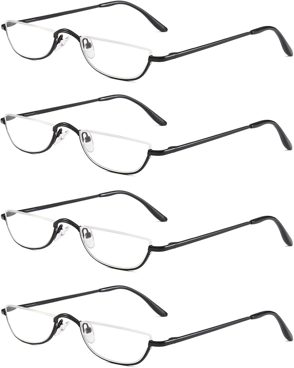 Half Reading Glasses - 4 Pairs Half Rim Metal Frame Glasses Spring Hinge Readers for Men and Women, Black 2.50