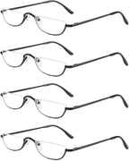 Half Reading Glasses - 4 Pairs Half Rim Metal Frame Glasses Spring Hinge Readers for Men and Women, Black 2.50