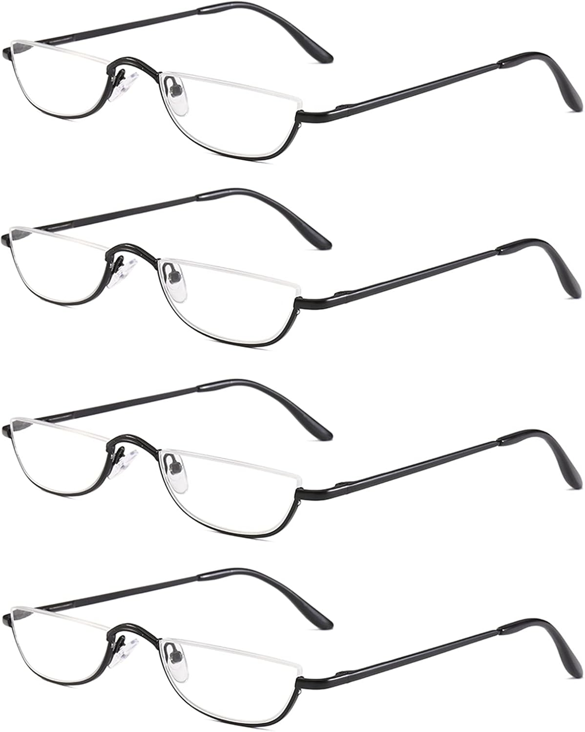 Half Reading Glasses - 4 Pairs Half Rim Metal Frame Glasses Spring Hinge Readers for Men and Women, Black 2.50