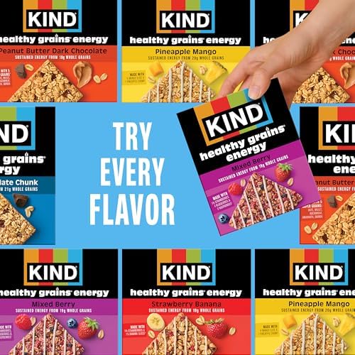 KIND Healthy Grains Energy® Bars 30ct Variety Pack, Dark Chocolate Chunk, Peanut Butter Dark Chocolate, and Mixed Berry, 18-21g Whole Grains, Made with Super Grains, Gluten Free Snacks