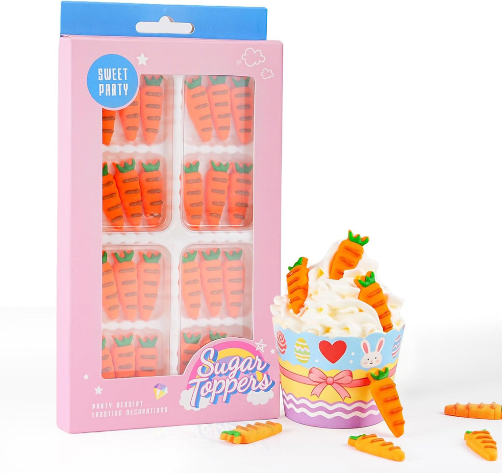Easter Icing Decoration 24 Counts Edible Carrot Royal Icing Decoration Sugar Sprinkles for Baking Cupcake Topper Cake Ice Cream Cookies Chocolate