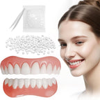 Temporary Dentures for Women and Men - Moldable Silicone False Teeth, Upper & Lower Veneers Set for At-Home Smile Fix (White)