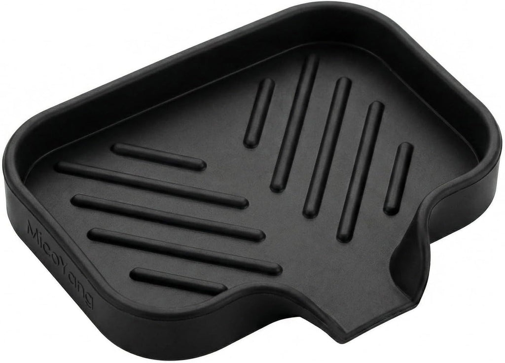 MicoYang Silicone Bathroom Soap Dishes with Drain Spout-Bathroom and Kitchen Sink Organizer,Sponge Holder,Dish Soap Tray,Perfect for Dispenser,Scrubber,Bottle,Cup on Sink or Counter-Black 4.9"×3.2"