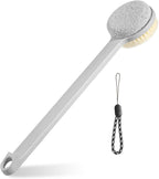 Callus Remover for Feet & Foot Scrubber - Upgraded Dual Sided Pedicure Tools for feet with Natural Pumice Stone and Nylon Brush, Foot Brush for Dead Skin Care, 14.2"x1.8", Hanging Hole Design(Gray)