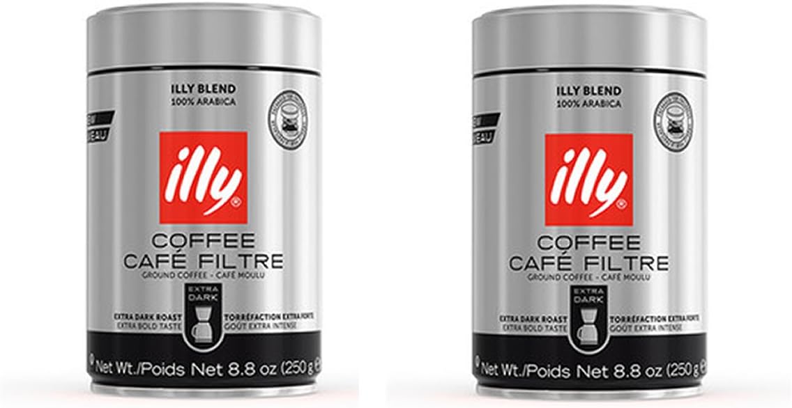 illy Extra Dark Roast Coffee, Ground Drip, 8.8-Ounce Can (Pack of 2)