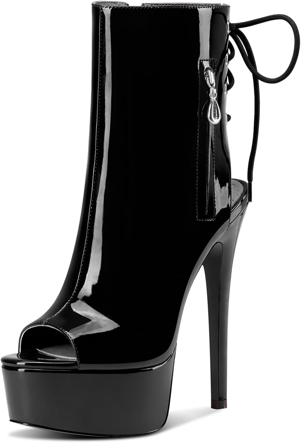Castamere Womens Stiletto High Heel Peep Open Toe Platform Summer Ankle Boots Lace-up Prom Party Dress Shoes 5.9 Inches Heels