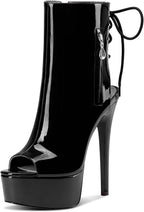 Castamere Womens Stiletto High Heel Peep Open Toe Platform Summer Ankle Boots Lace-up Prom Party Dress Shoes 5.9 Inches Heels