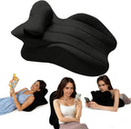 Memory Foam Wedge Pillow for Adults,Couples Pillow with Removable Cover for Sleeping Sitting Up Prone Reading Back & Knee Support Leg Elevation Back, Neck, and Leg Pain Relief(Black)