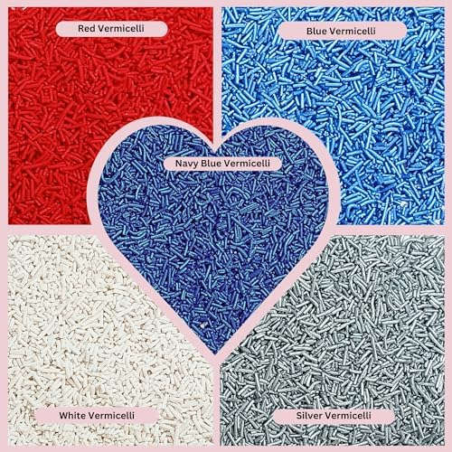 Confect Edible Christmas Sprinkles | Assorted Pack of 5 Mix Patriotic Red, White, Blue & Silver Jimmies | Sprinkles For Cake & Cupcake Decorations | Vegan, Gluten-Free, Soy-Free, Dairy-Free, Palm Oil-Free- 5 Oz
