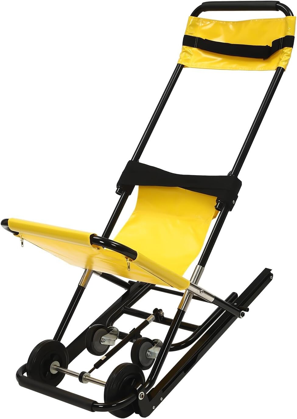 Folding Stair Chair with Wheels, 350 lbs Capacity Portable Evacuation Chair for Emergency, Manual Transport Stretcher for Home, Hospital, Public Spaces to Assist Moving Elderly, Yellow & Black