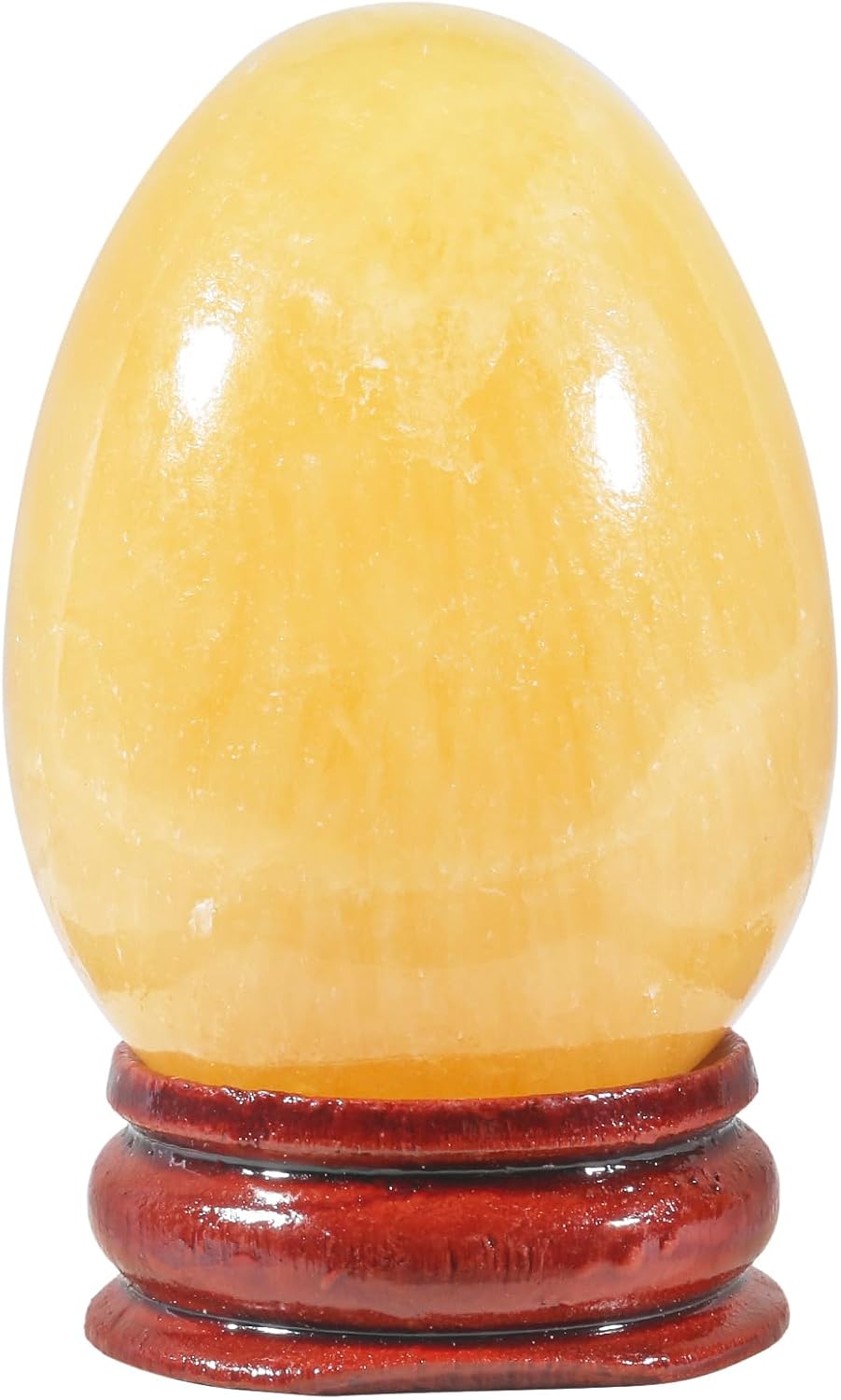 2" Natural Yellow Jade Egg with Wood Stand for Home Decoration, Polished Crystal Pocket Palm Sphere Fengshui Figurines Healing Reiki
