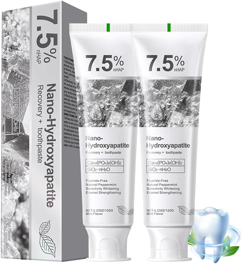 2-Pack 7.5% Hydroxyapatite Toothpaste, Fluoride-Free for Sensitive Teeth – Enamel Protection & Sensitivity Relief & Deep Clean, Gentle Mint Fresh Breath