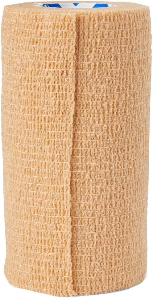 Medline Self-Adherent Cohesive Wrap Bandage, Latex-Free, 4" x 5 yd, Tan, 18 Count