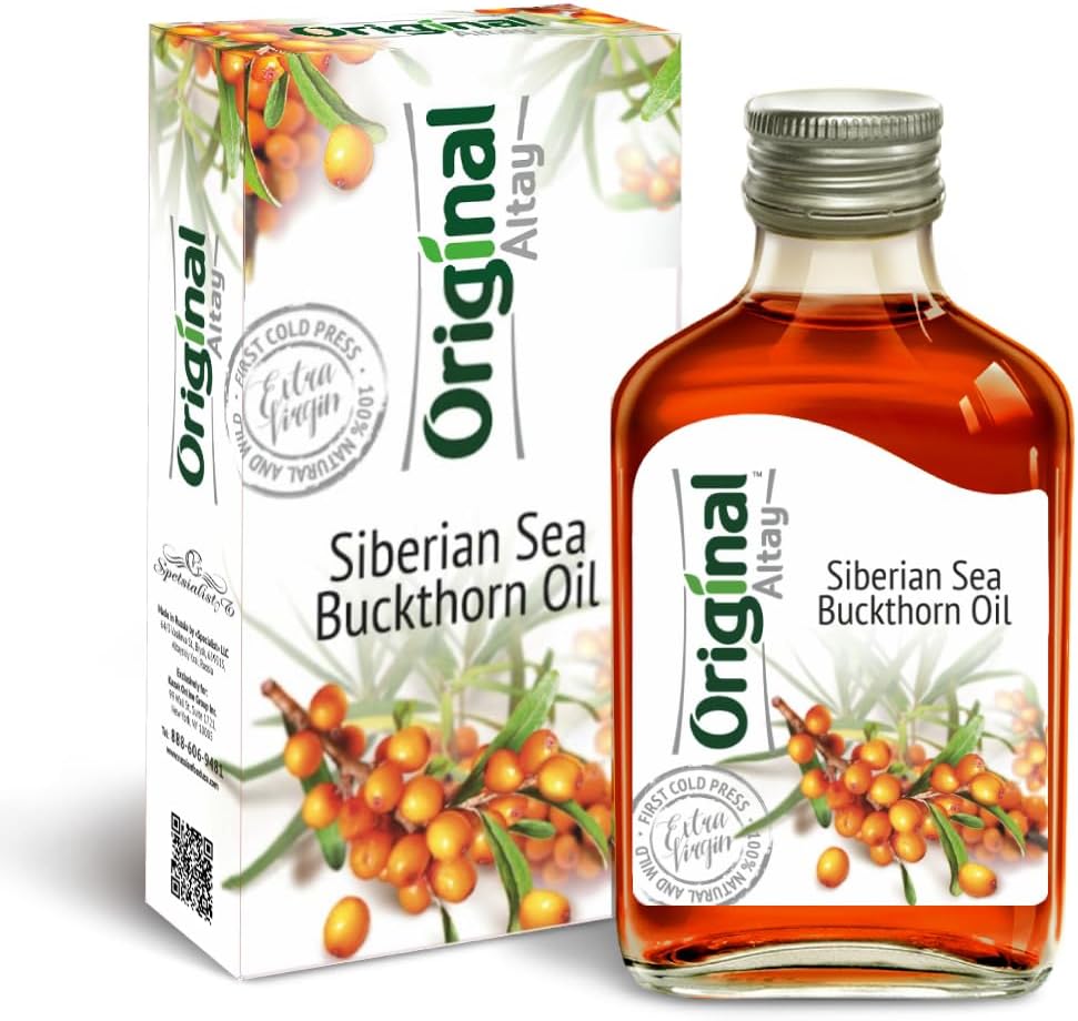 Premium Natural Siberian Sea Buckthorn Oil Dietary Supplement For Internal & External Use With Omega-3, Omega-6, Vitamins B1, B2, B3, B6, B9, 3.38 oz / 100 ml
