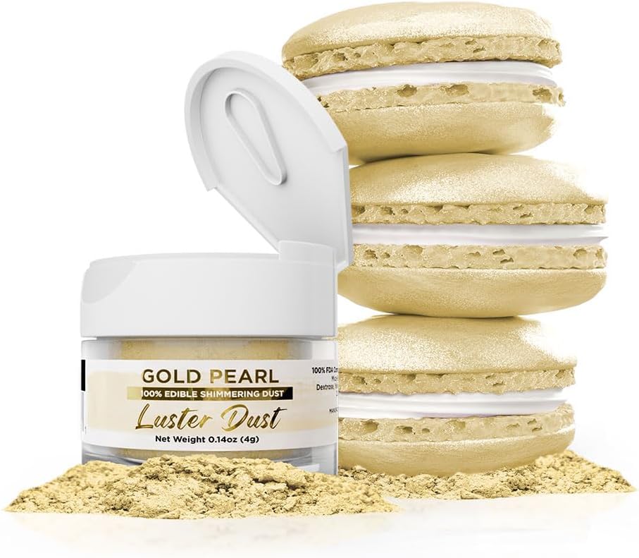 Luster Dust - Gold Pearl (4g 1x Jar) | Edible Vegan Dust & Paint for Cake Decorating, Ice Cream, Desserts, Cocktails and Beverages by Bakell
