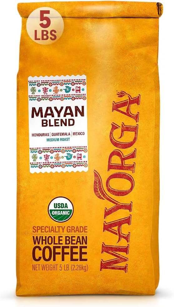 Mayorga Organic Coffee 5lb Mayan Blend - Medium Roast Whole Bean Coffee Specialty Grade, 100% Arabica, Slow Roasted, Chocolate and Floral Flavor with Low Acidity - USDA Organic, Non-GMO, Kosher