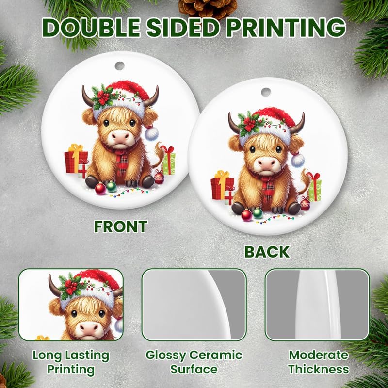 WRAPIX Christmas Highland Cow Gifts for Women - Ceramic Christmas Ornaments 2025 - Birthday Gifts for Mom Dad Family, Farmhouse Decor, Highland Cow Gift, Animal Lovers Gift Ideas for Xmas Decorations