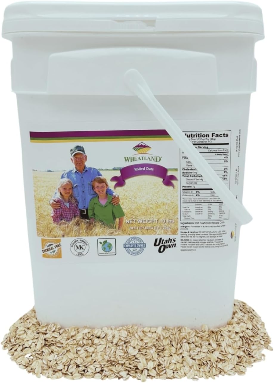 Rolled Oats, 10 lb Bucket, Lab tested Chemical Free, NON-GMO, Kosher Certified, Emergency Food Supply, 15 year shelf Life, Old Fashioned Oatmeal