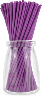 100pcs Paper Lollipop Sucker Sticks for Cake Pops Candy, 6-Inch by 5/32-Inch (Purple)