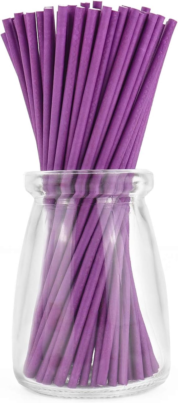 100pcs Paper Lollipop Sucker Sticks for Cake Pops Candy, 6-Inch by 5/32-Inch (Purple)