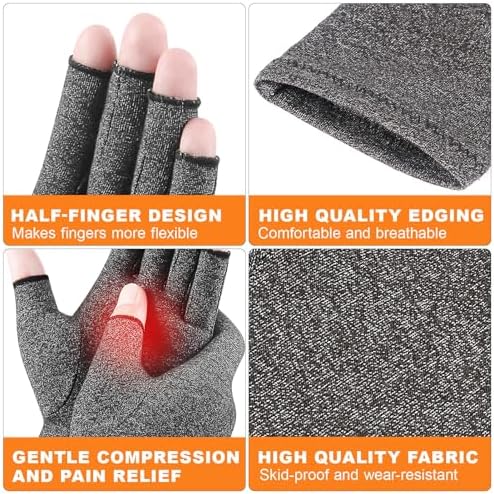 2 Pairs Arthritis Gloves for Women and Men, Pain Relief Compression Gloves Women,Fingerless Breathable Design