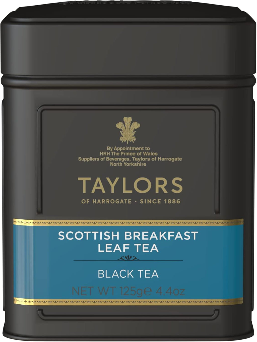 Taylors of Harrogate Scottish Breakfast, Black Tea, Loose Leaf, 4.41 Ounce Tin Caddy, Strong, Malty and Full, Caffeinated, Premium Whole Leaf Tea