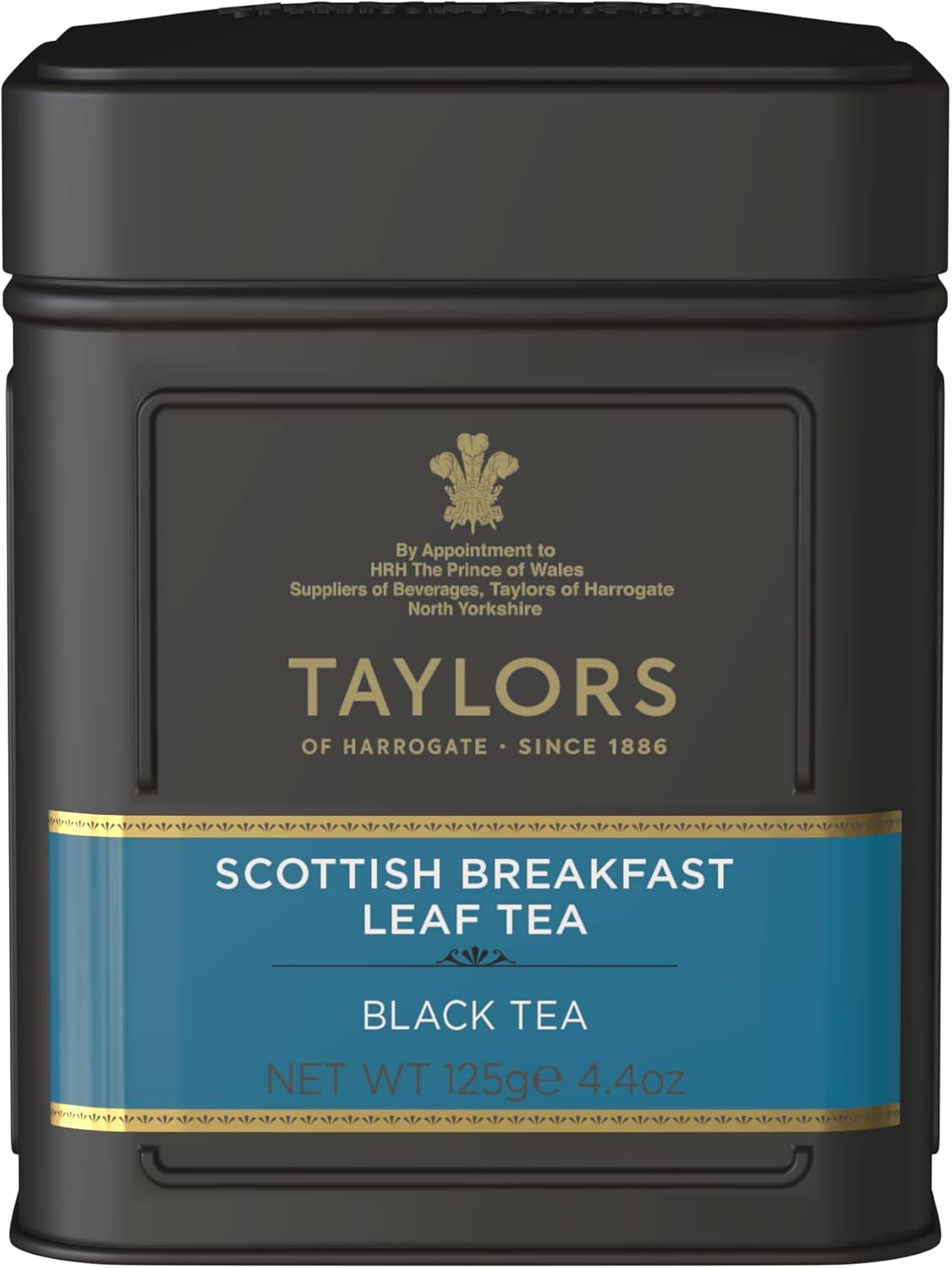 Taylors of Harrogate Scottish Breakfast, Black Tea, Loose Leaf, 4.41 Ounce Tin Caddy, Strong, Malty and Full, Caffeinated, Premium Whole Leaf Tea