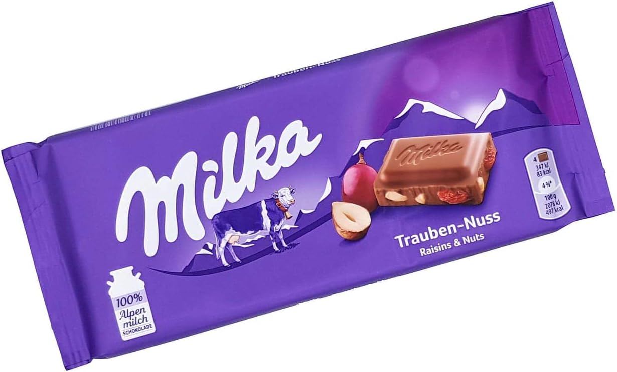 Milka Alpine Milk Chocolate with Raisins and Hazelnuts, 3.52-Ounce Bars (Pack of 10)