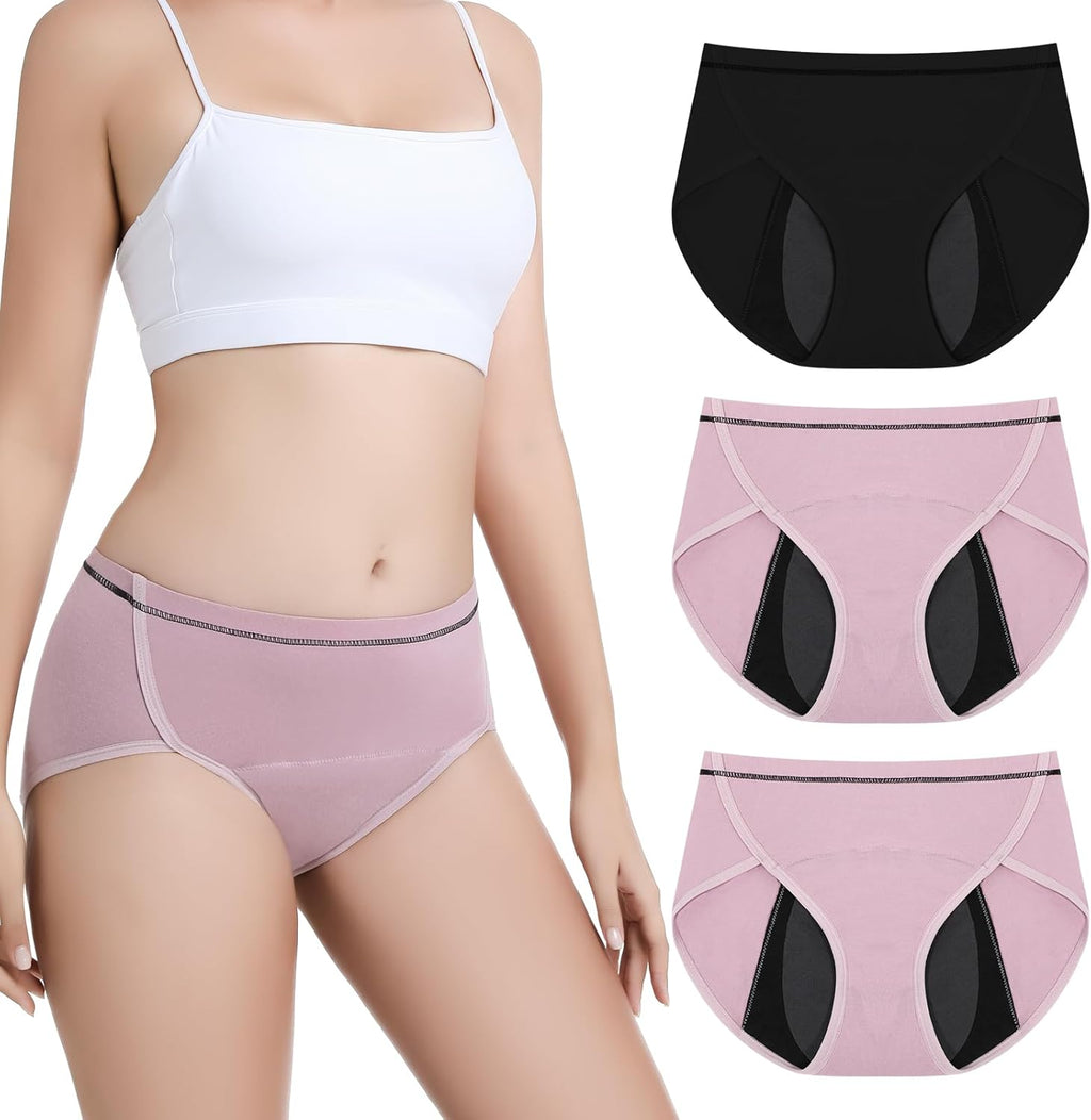 Carer 3 Pack Incontinence Underwear for Women, Washable 120ml High Absorbency Womens Incontinence Panties, Reusable Leakproof Protection Briefs for Bladder Leakage M(Black,Pink,Pink)