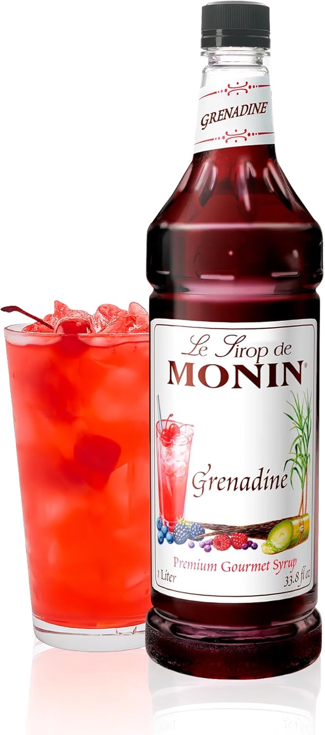 Monin - Grenadine Syrup, Delightfully Sweet, Cranberry-Raspberry Aroma, Natural Flavors, Great for Cocktails, Mocktails, & Smoothies, Non-GMO, Gluten-Free (1 Liter)