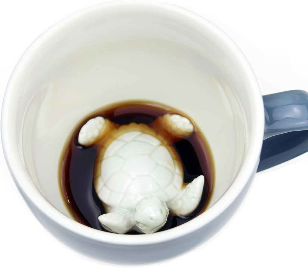 Creature Cups Turtle - Ceramic Turtle Mug - 3D Sea Animal Surprise Inside, 11 oz, Gift for Ocean Lovers