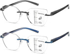 Progressive Multifocal Reading Glasses Women Cat Eye No Line Multifocus Transition Blue Light Reader Lady Metal Frame