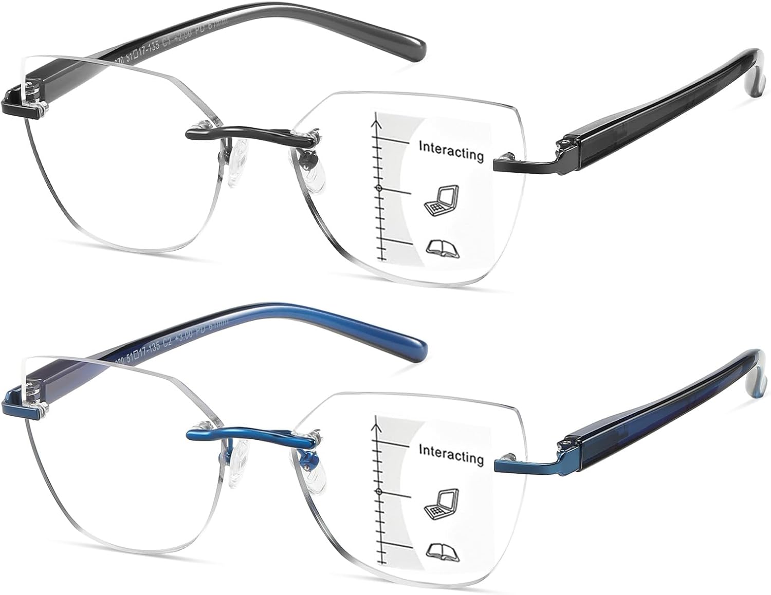 Progressive Multifocal Reading Glasses Women Cat Eye No Line Multifocus Transition Blue Light Reader Lady Metal Frame