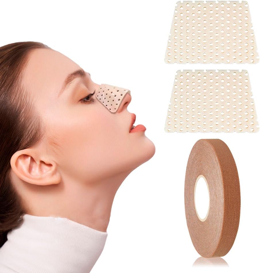 Thermoplastic Nasal Splint & Facial Lift Tape,Alcohol-Free,Electricity-Free Nose Fixation&Lifting Kit,Reusable Trapezoidal Nose Clip&Elastic Bandage,Beauty Care Accessories for Daily Use (3-Piece Set)