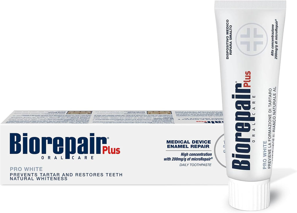 Biorepair Pro White Daily Toothpaste - 2.54 Fluid Ounces (75ml) Tubes (Pack of 2) [ Italian Import ]