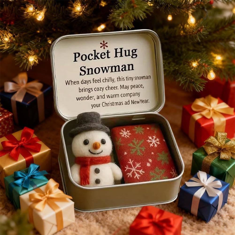 Christmas Pocket Hug Gift, 2025New Mini Christmas Santa Snowman Tree in Tin Box with Inspirational Message Card, Handmade Snowman Santa Felt Keepsake for Birthday Gifts (Gingerbread Man 1set)