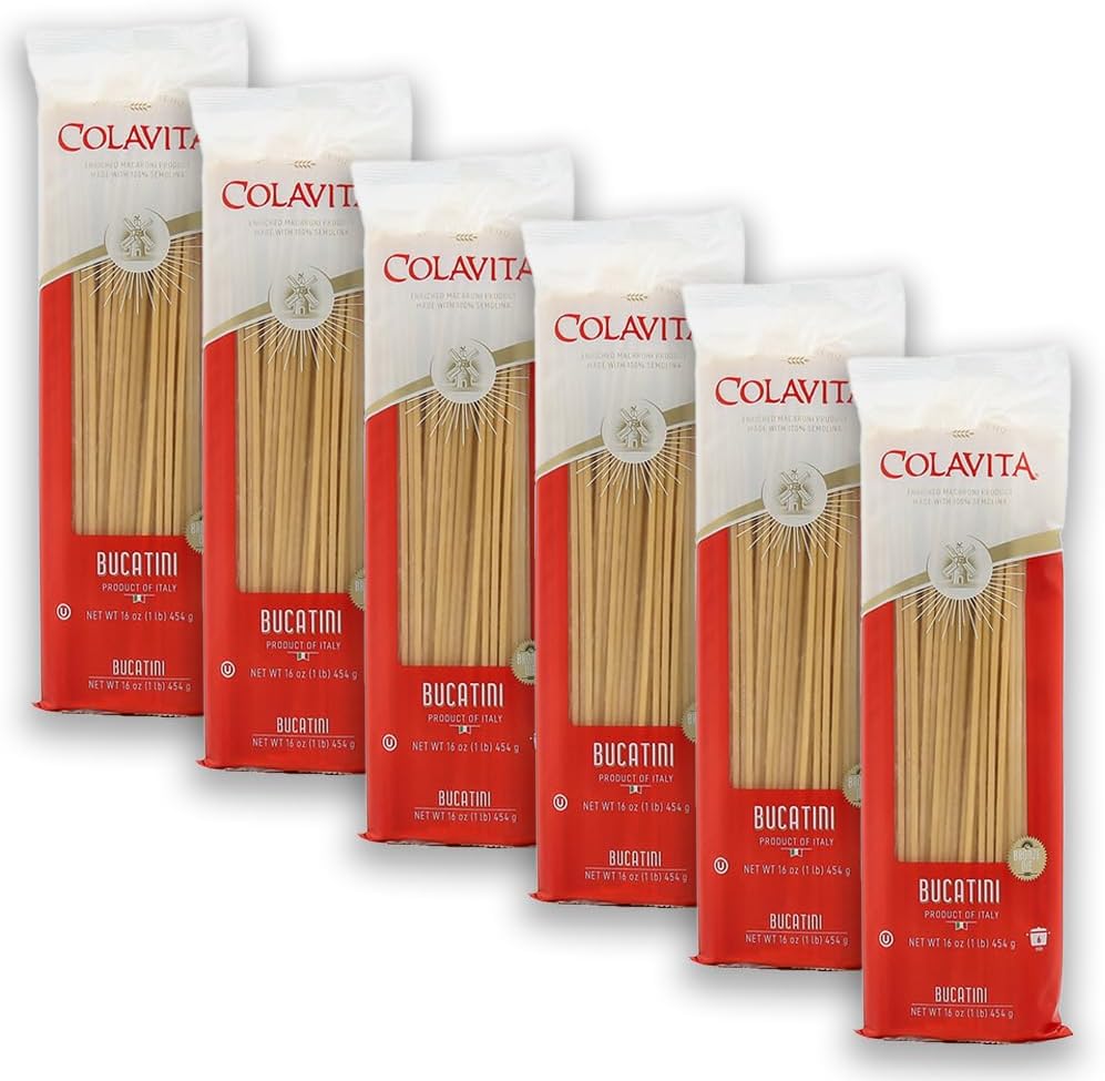 Colavita Bucatini Pasta – Pack of 6 (1lb Bags) – Authentic Italian Pasta Made with 100% Durum Wheat Semolina – Perfect for Traditional Sauces, Carbonara, and Hearty Dishes