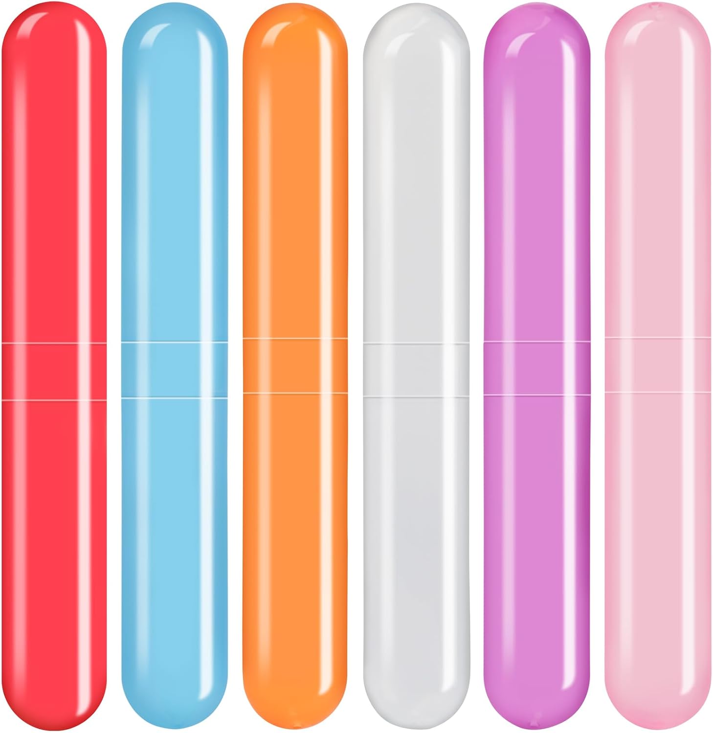 6 Pack Travel Toothbrush Case, Breathable Portable Toothbrush Holder, Plastic Toothbrush Cover Container for Couples Valentine Gifts, Traveling, Bathroom, School, Home, Business, Camping