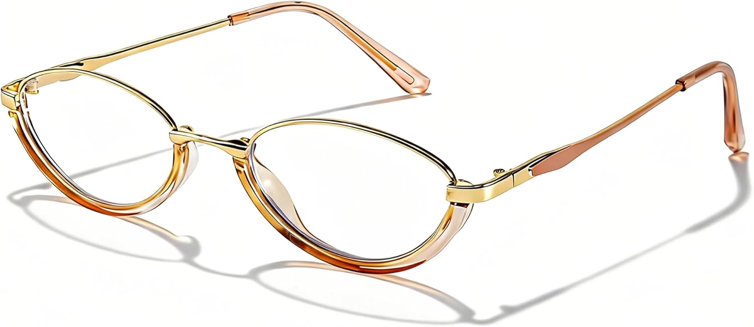 SIPHEW Retro Small Oval Metal Frame Glasses w Blue Light Blocking for Women | 90s Small Face Glasses|Anti Eyestrain