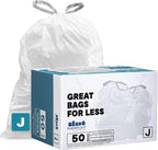 Plasticplace Custom Fit Trash Bags Compatible with Simplehuman Code J 50 Count White Drawstring Garbage Liners 10-10.5 Gallon 21"x28" Tear-Resistant LLDPE Bags for Kitchen Bathroom & Office