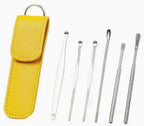 Ear Care Tool Kit, 6 Piece Stainless Steel Earpick Set with Yellow Leather Case, Ear Wax Removal Cleaner Spoon for Baby and Adults