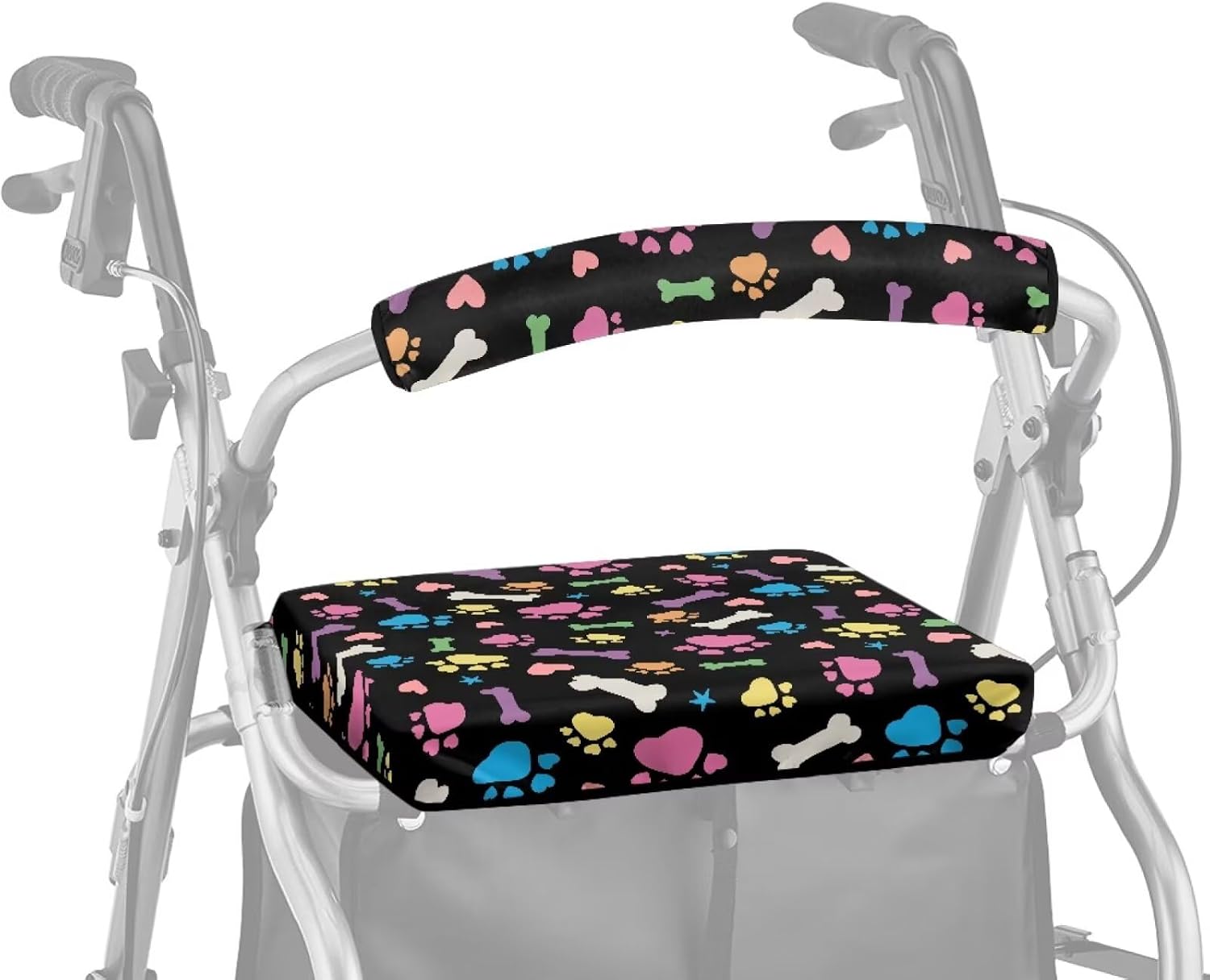 Cute Dog Paw Prints Rollator Walker with Seat Protection Cover Set Rollator Walker Seat and Backrest Covers for Seniors in Assisted Living Handle Covers for Rollator Walkers
