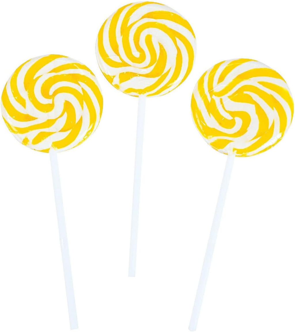 YELLOW SWIRL LOLLIPOPS - 24 CANDY SUCKERS INDIVIDUALLY WRAPPED - LARGE 2 INCH POPS - CANDY BUFFET