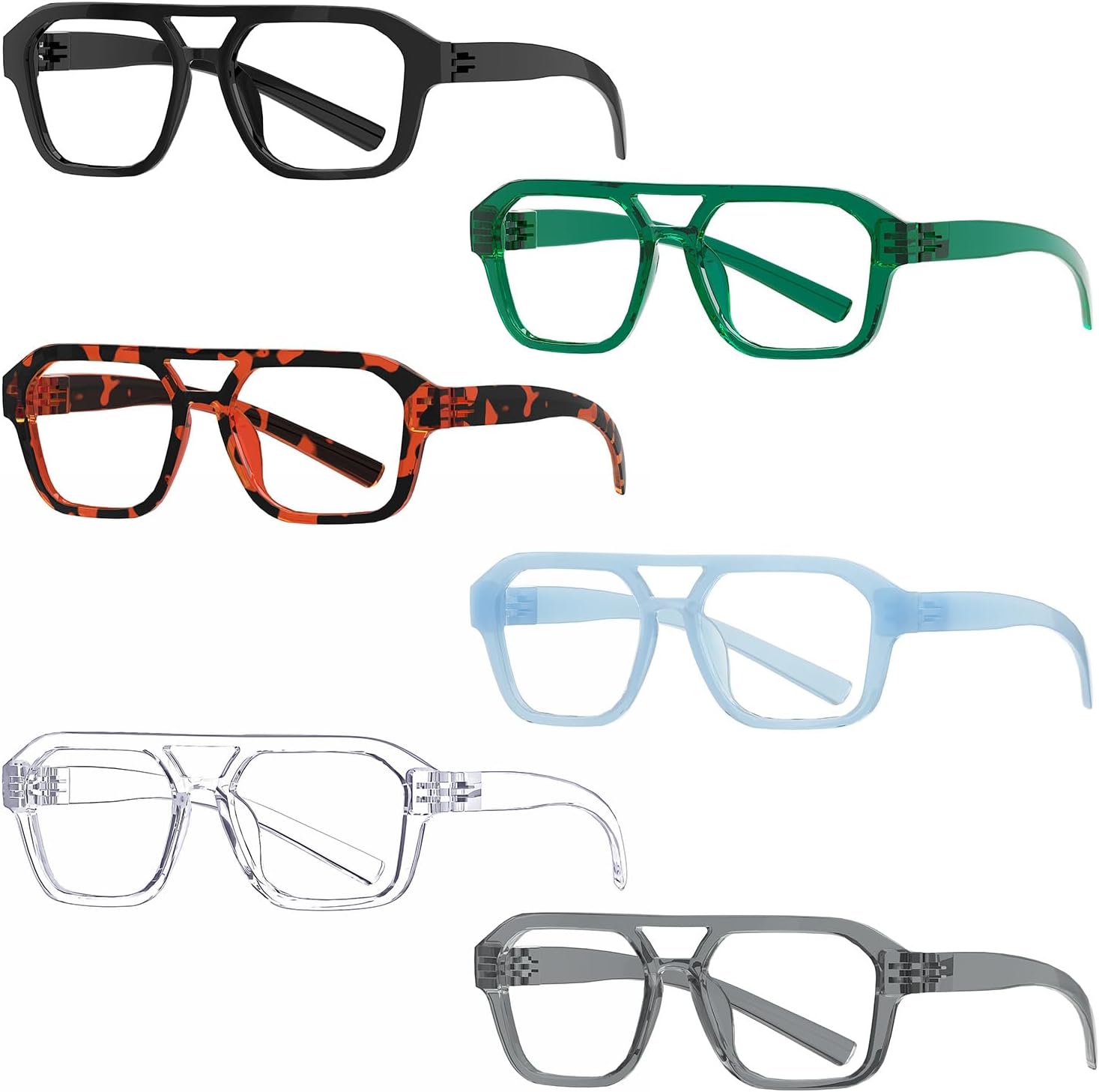 Eyekepper 6 Pack Pilot Reading Glasses for Men Women, Metalless Screwless Spring Hinges Readers