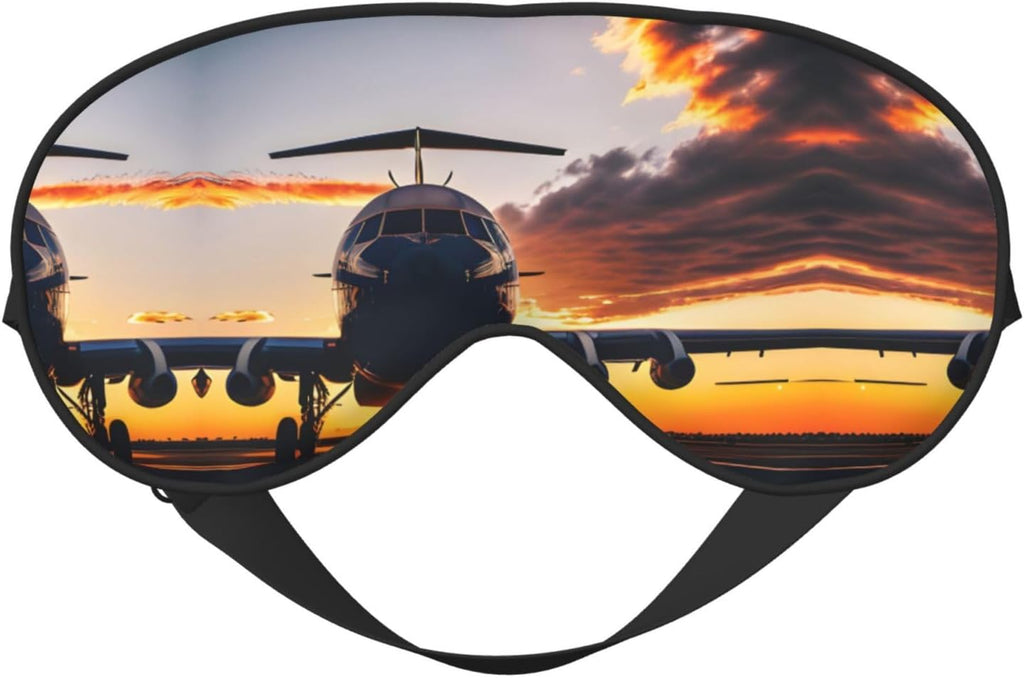 Aircraft Plane at Sunset Print Block Out Light Eye Sleep Mask,Soft Breathable Eye Cover, for Sleeping Travel Home Nap